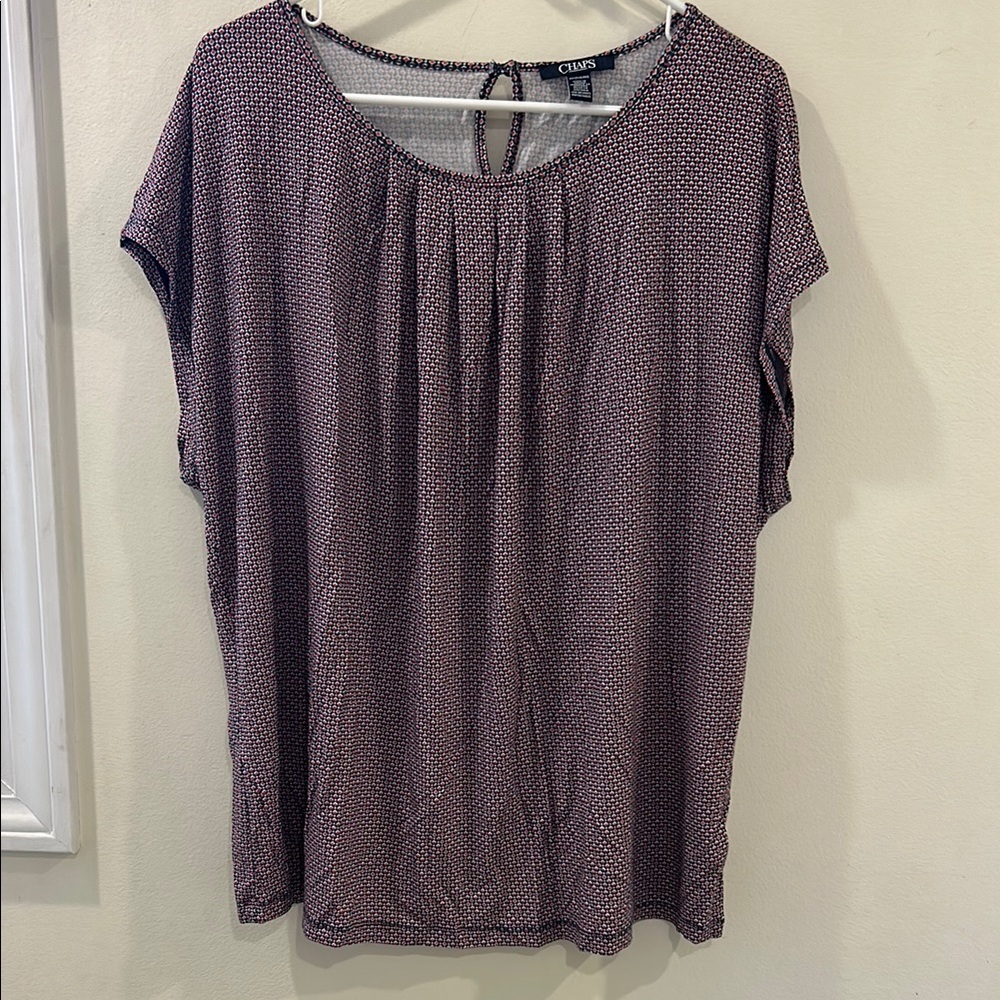 Chaps Women's Red/Blue Pattern Top 2X